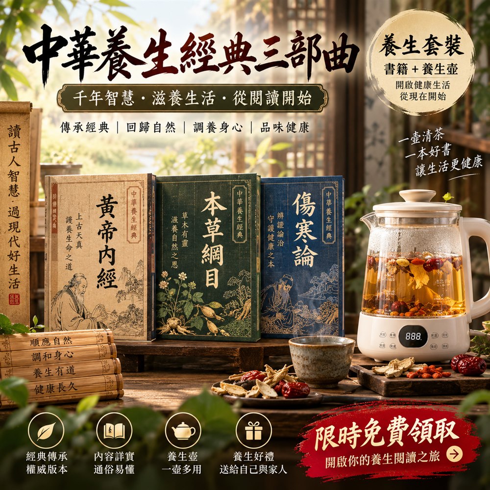 中華養生經典三部曲與養生壺